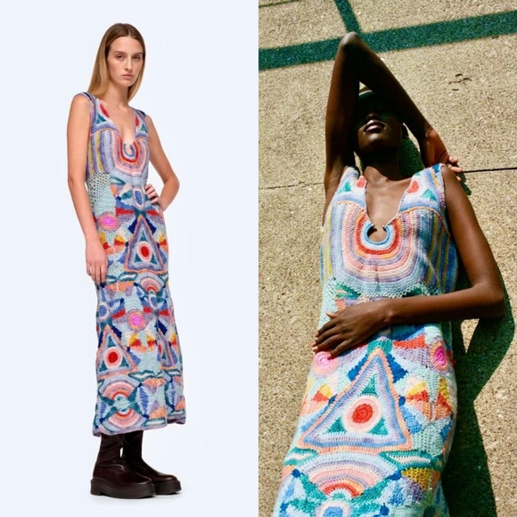 NWT Sea New York Karli Crochet Midi Dress Rainbow XS - Picture 7 of 17